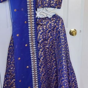Lehenga Choli Dupatta set in silk and sequins